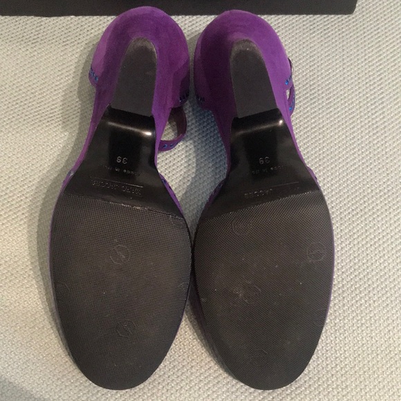 Vintage Marc Jacobs Purple Suede Rhinestone Bow Wedge Heel - Picture 6 of 11